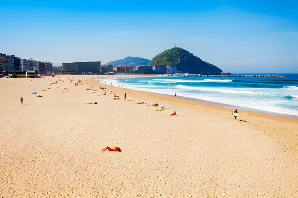 La Zurriola surf beach in the Gros neighbourhood of San Sebastian